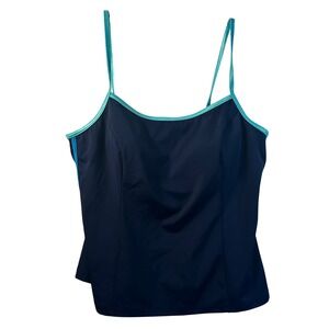 It Figures! Navy Blue Tankini Swim Top Turquoise Stripes Size 16 3722006